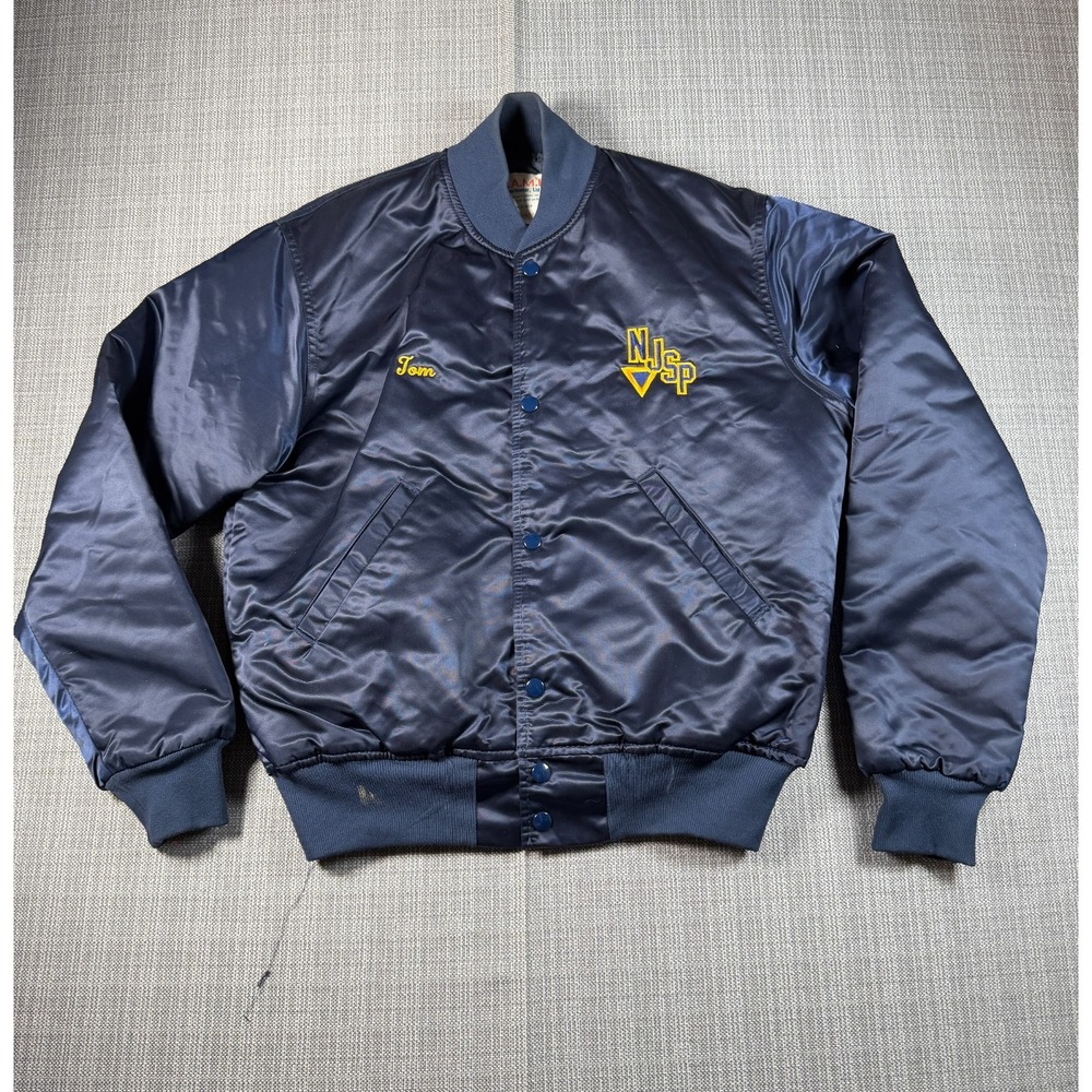 Game Sportswear New Jersey State Police Insulated Bomber Jacket Men M Blue Satin